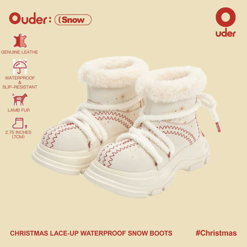 Ouder Christmas Lace - Up Waterproof Snow Boots - OUDER_Beige